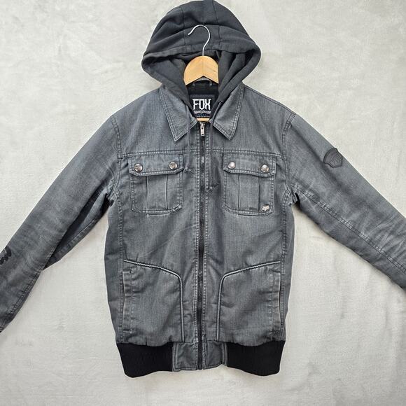 Fox Racing Hooded Jacket Mens Medium Gray Embroidered Vtg Y2K Motocross - Picture 2 of 15